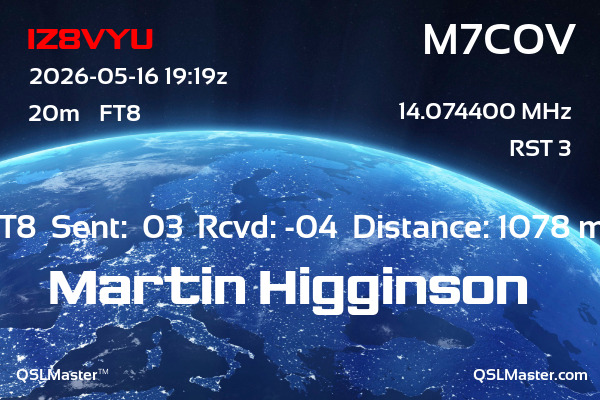 QSL Master Card for M7COV QSO with IZ8VYU