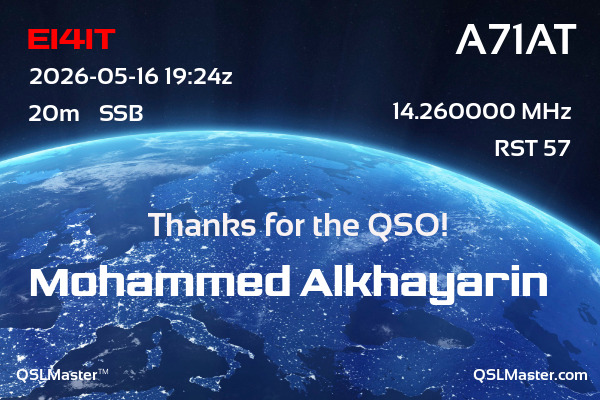 QSL Master Card for A71AT QSO with EI4IT