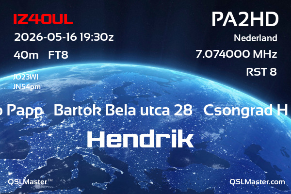QSL Master Card for PA2HD QSO with IZ4OUL