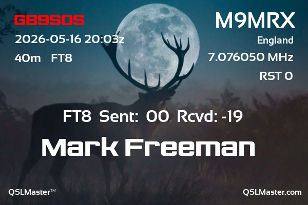 QSL Master Card for M9MRX QSO with GB9SOS