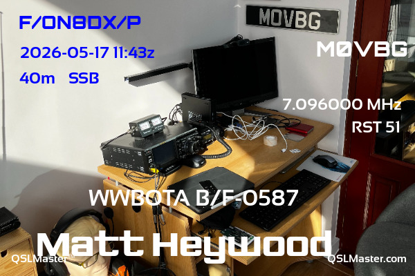 QSL Master Card for M0VBG QSO with F/ON8DX/P