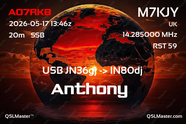 QSL Master Card for M7KJY QSO with AO7RKB