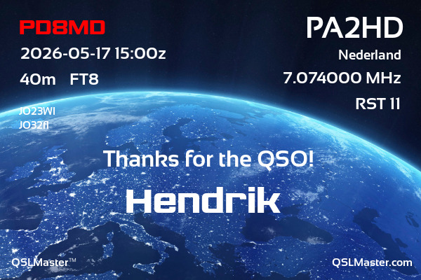QSL Master Card for PA2HD QSO with PD8MD