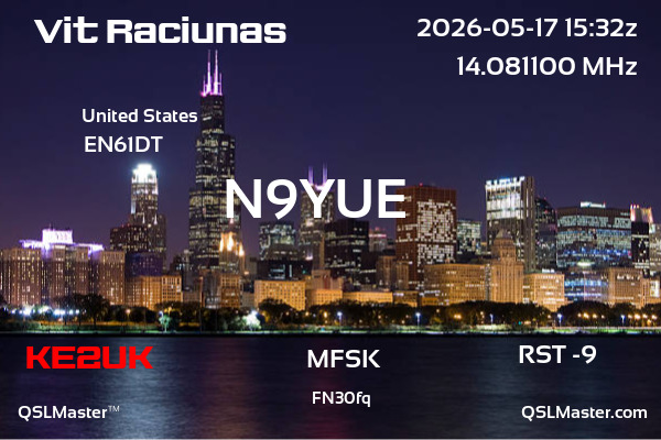 QSL Master Card for N9YUE QSO with KE2UK