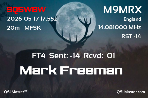 QSL Master Card for M9MRX QSO with SQ5WBW