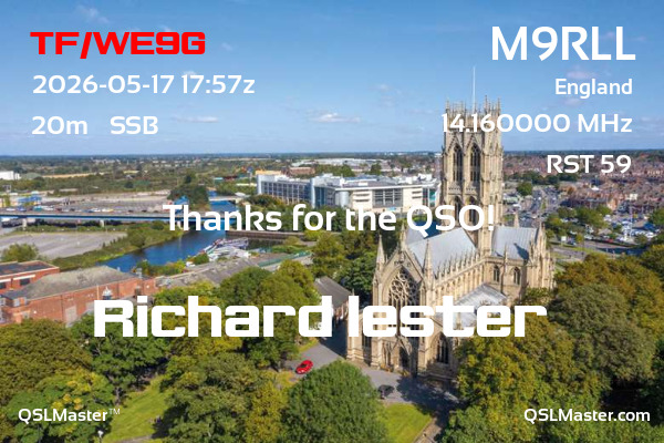 QSL Master Card for M9RLL QSO with TF/WE9G