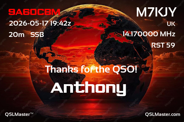 QSL Master Card for M7KJY QSO with 9A60CBM