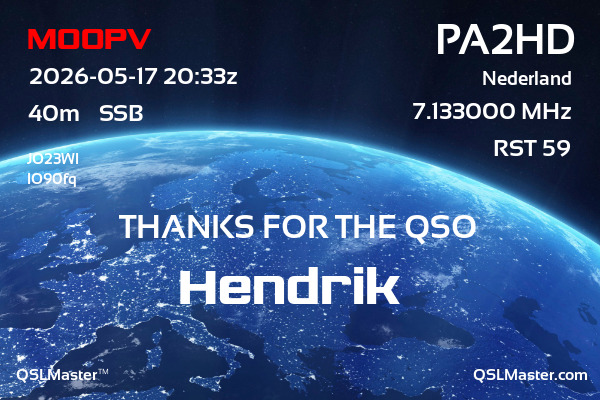 QSL Master Card for PA2HD QSO with M0OPV