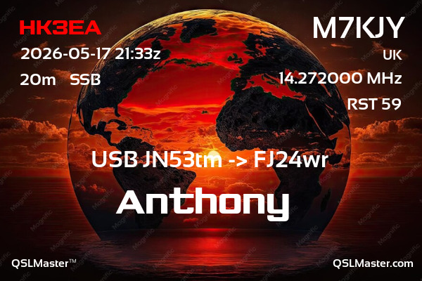 QSL Master Card for M7KJY QSO with HK3EA