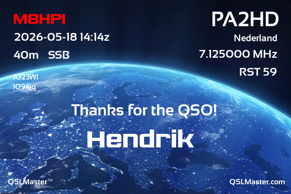 QSL Master Card for PA2HD QSO with M8HPI