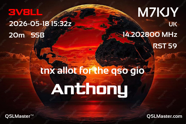 QSL Master Card for M7KJY QSO with 3V8LL