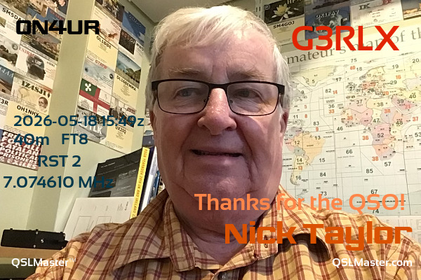 QSL Master Card for G3RLX QSO with ON4UR