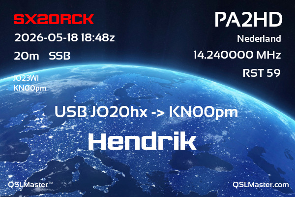 QSL Master Card for PA2HD QSO with SX20RCK