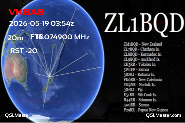 QSL Master Card for ZL1BQD QSO with VK6AS