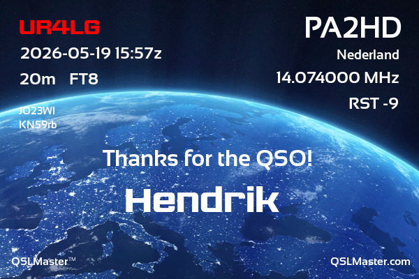QSL Master Card for PA2HD QSO with UR4LG