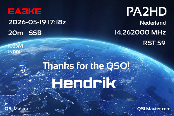 QSL Master Card for PA2HD QSO with EA3KE
