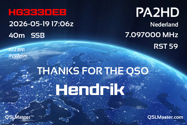 QSL Master Card for PA2HD QSO with HG333DEB