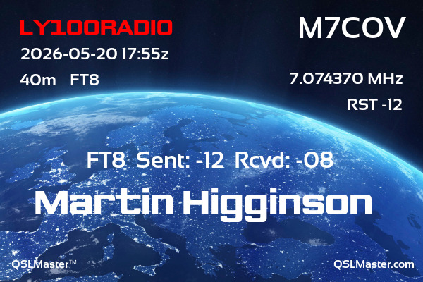QSL Master Card for M7COV QSO with LY100RADIO