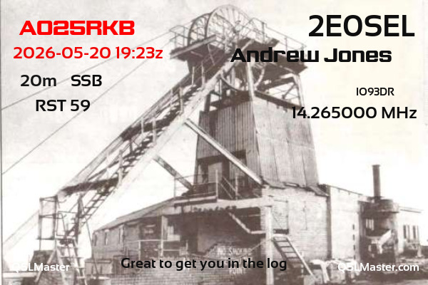 QSL Master Card for 2E0SEL QSO with AO25RKB