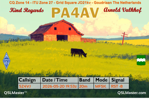 QSL Master Card for PA4AV QSO with 5Z4VJ