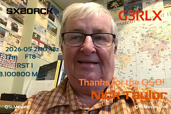 QSL Master Card for G3RLX QSO with SX20RCK