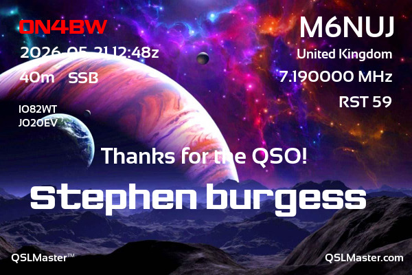 QSL Master Card for M6NUJ QSO with ON4BW