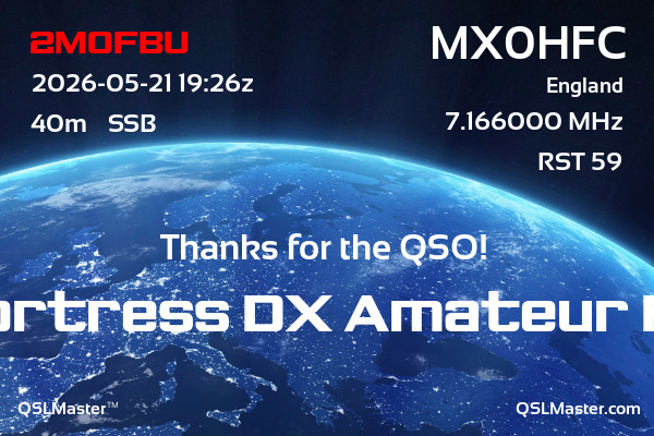 QSL Master Card for MX0HFC QSO with 2M0FBU