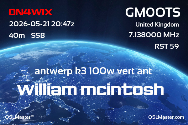 QSL Master Card for GM0OTS QSO with ON4WIX