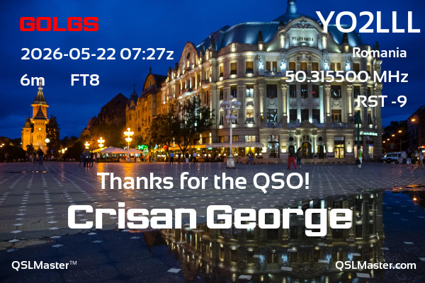 QSL Master Card for YO2LLL QSO with G0LGS