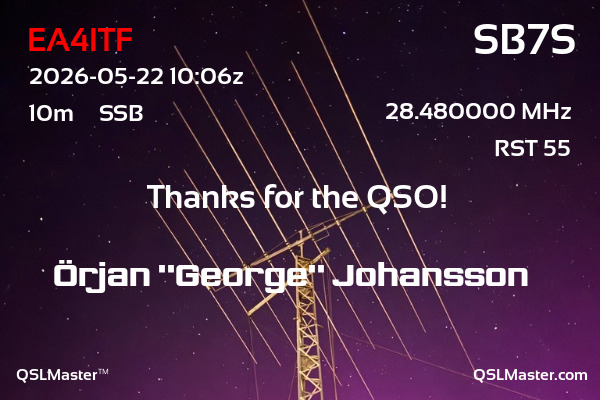 QSL Master Card for SB7S QSO with EA4ITF