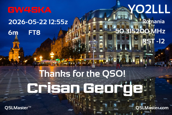 QSL Master Card for YO2LLL QSO with GW4SKA