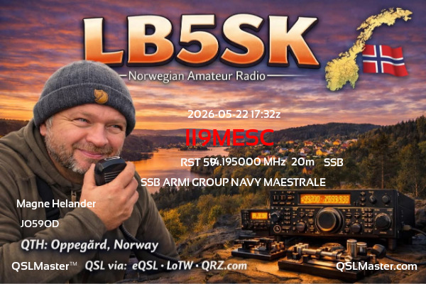 QSL Master Card for LB5SK QSO with II9MESC