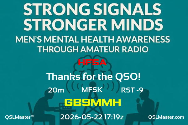 QSL Master Card for GB9MMH QSO with HF5A