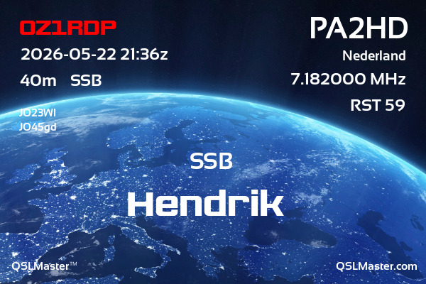 QSL Master Card for PA2HD QSO with OZ1RDP
