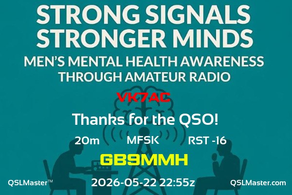 QSL Master Card for GB9MMH QSO with VK7AC