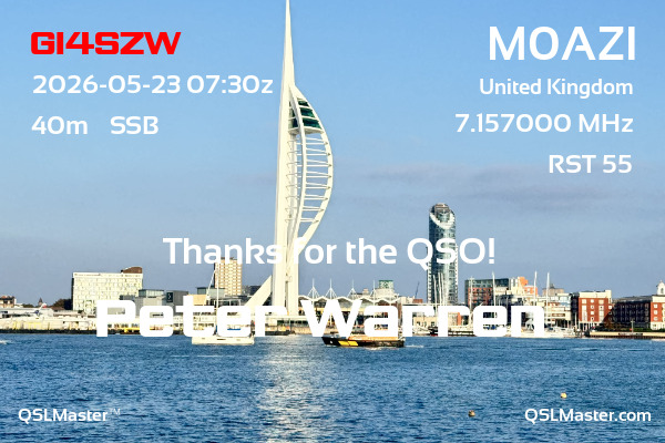 QSL Master Card for M0AZI QSO with GI4SZW