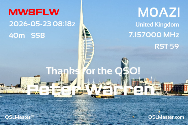 QSL Master Card for M0AZI QSO with MW8FLW