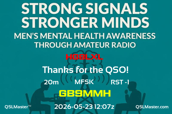 QSL Master Card for GB9MMH QSO with HG8LXL
