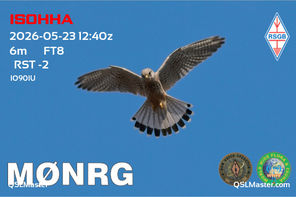 QSL Master Card for M0NRG QSO with IS0HHA