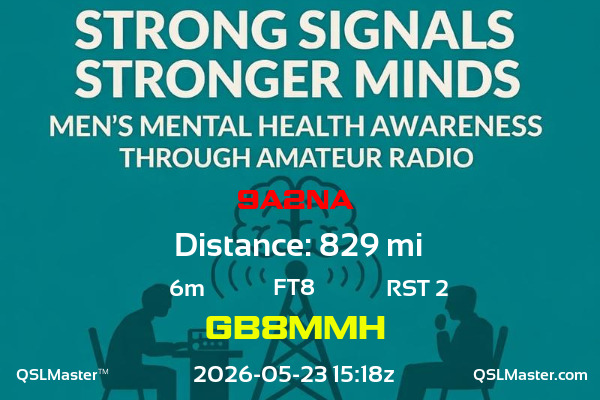 QSL Master Card for GB8MMH QSO with 9A2NA