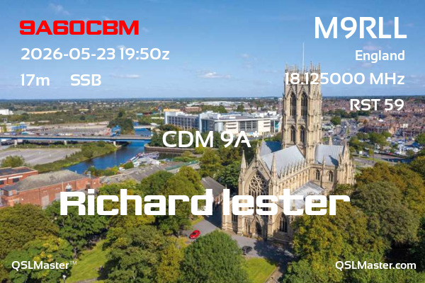 QSL Master Card for M9RLL QSO with 9A60CBM
