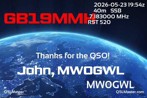 QSL Master Card for MW0GWL QSO with GB19MMH