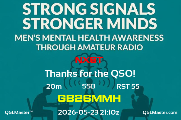 QSL Master Card for GB26MMH QSO with NX8T