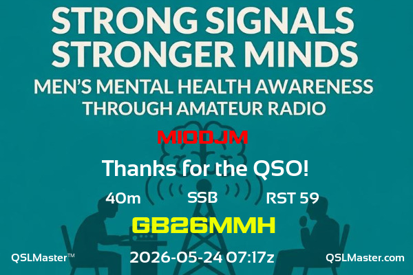 QSL Master Card for GB26MMH QSO with MI0DJM