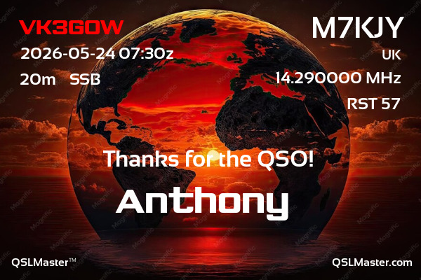 QSL Master Card for M7KJY QSO with VK3GOW