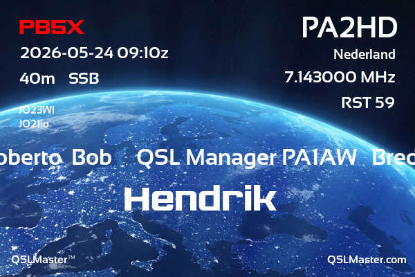 QSL Master Card for PA2HD QSO with PB5X