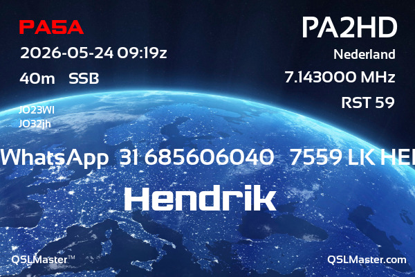 QSL Master Card for PA2HD QSO with PA5A