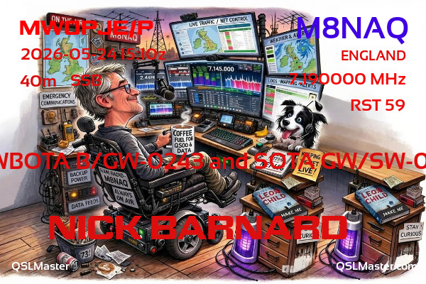 QSL Master Card for M8NAQ QSO with MW0PJE/P