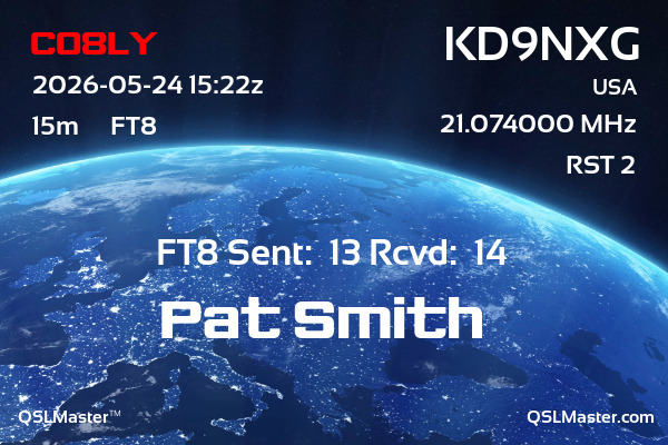 QSL Master Card for KD9NXG QSO with CO8LY