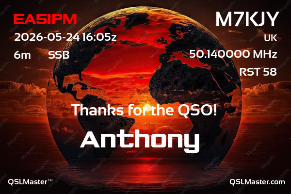 QSL Master Card for M7KJY QSO with EA5IPM